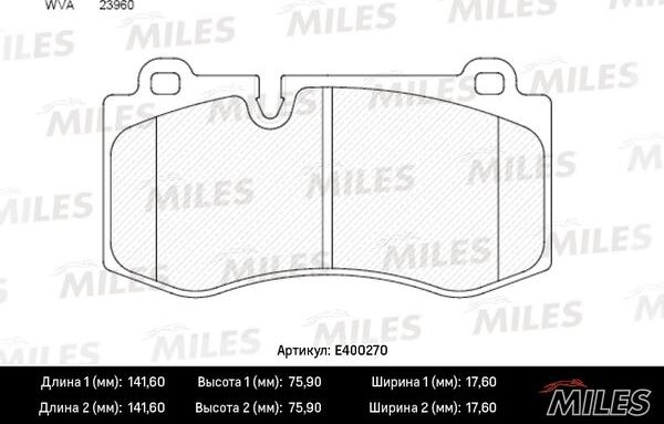 Miles E400270 - Гальмівні колодки, дискові гальма autocars.com.ua