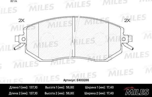 Miles E400286 - Тормозные колодки, дисковые, комплект avtokuzovplus.com.ua