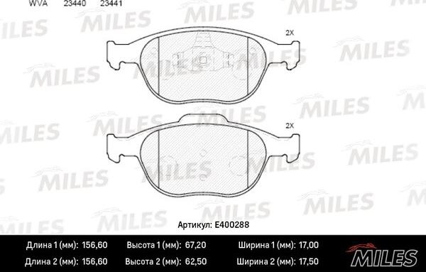 Miles E400288 - Гальмівні колодки, дискові гальма autocars.com.ua