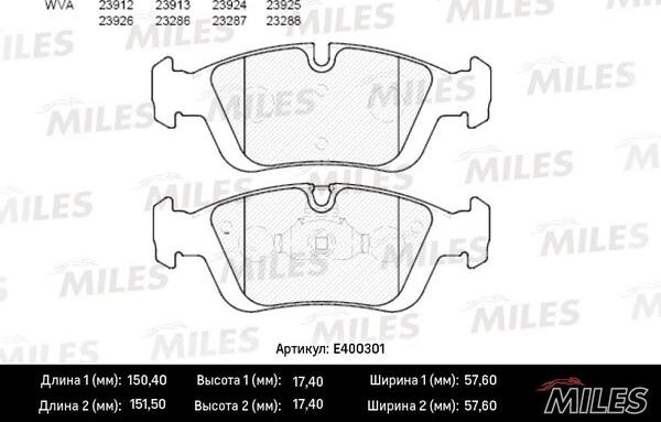 Miles E400301 - Тормозные колодки, дисковые, комплект avtokuzovplus.com.ua