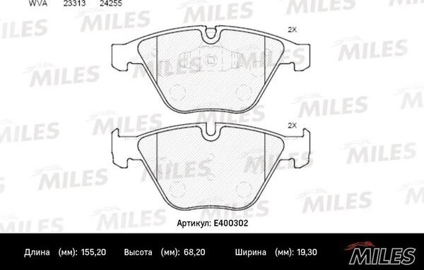 Miles E400302 - Тормозные колодки, дисковые, комплект avtokuzovplus.com.ua