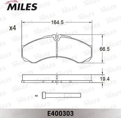 Miles E400303 - Тормозные колодки, дисковые, комплект avtokuzovplus.com.ua