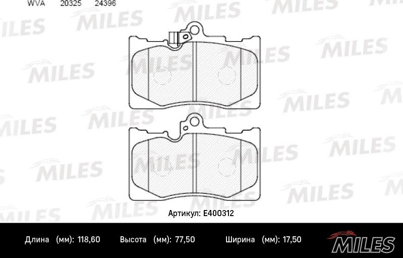 Miles E400312 - Гальмівні колодки, дискові гальма autocars.com.ua