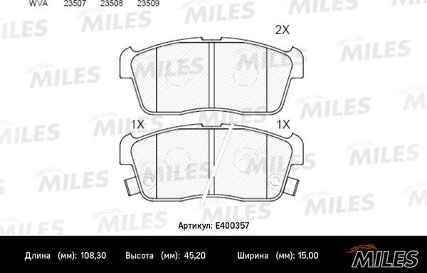 Miles E400357 - Тормозные колодки, дисковые, комплект avtokuzovplus.com.ua