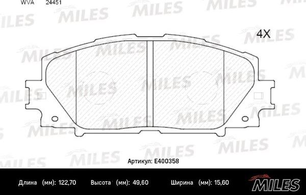 Miles E400358 - Гальмівні колодки, дискові гальма autocars.com.ua