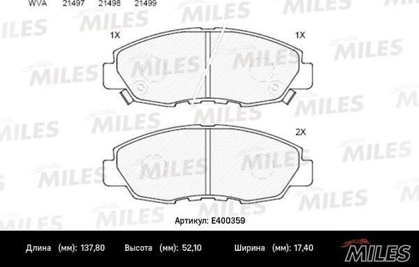 Miles E400359 - Гальмівні колодки, дискові гальма autocars.com.ua