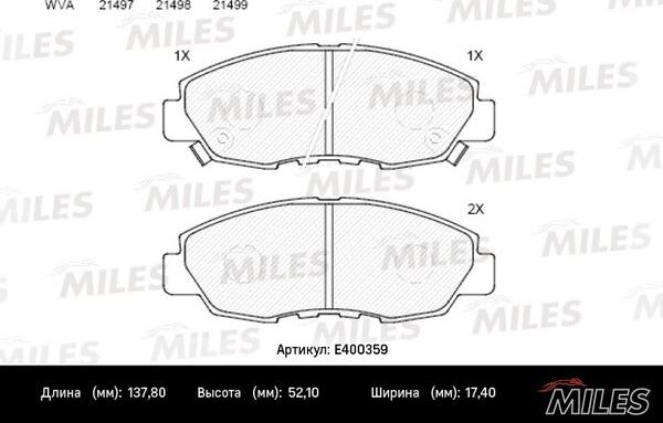 Miles E400359 - Тормозные колодки, дисковые, комплект avtokuzovplus.com.ua