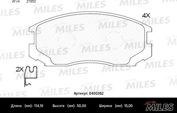 Miles E400362 - Тормозные колодки, дисковые, комплект avtokuzovplus.com.ua