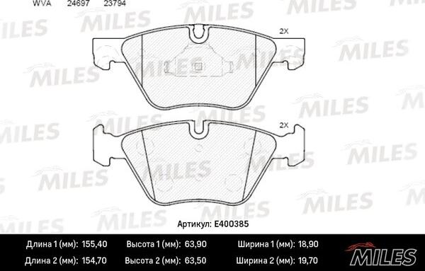 Miles E400385 - Гальмівні колодки, дискові гальма autocars.com.ua