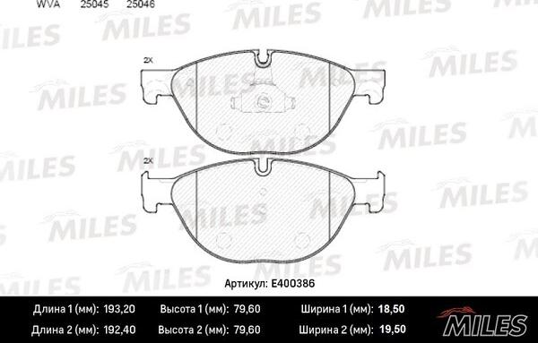 Miles E400386 - Гальмівні колодки, дискові гальма autocars.com.ua