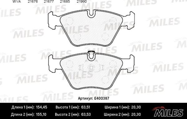 Miles E400387 - Тормозные колодки, дисковые, комплект avtokuzovplus.com.ua