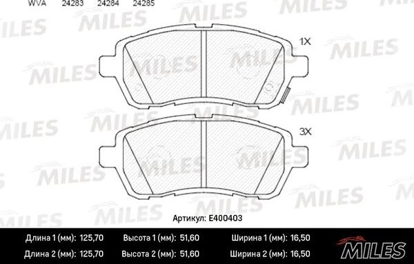 Miles E400403 - Гальмівні колодки, дискові гальма autocars.com.ua