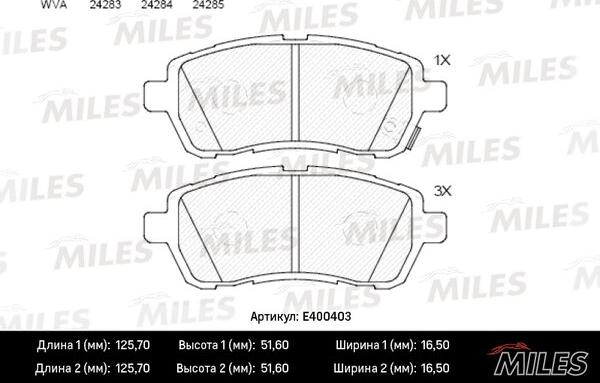 Miles E400403 - Тормозные колодки, дисковые, комплект avtokuzovplus.com.ua