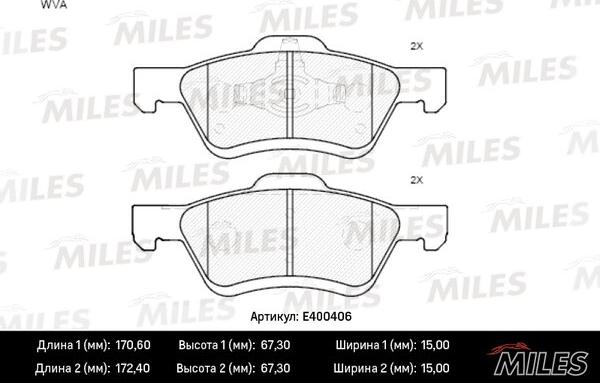 Miles E400406 - Тормозные колодки, дисковые, комплект avtokuzovplus.com.ua