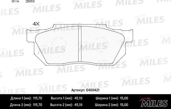 Miles E400421 - Гальмівні колодки, дискові гальма autocars.com.ua