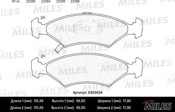 Miles E400434 - Гальмівні колодки, дискові гальма autocars.com.ua