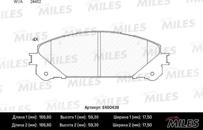 Miles E400439 - Тормозные колодки, дисковые, комплект avtokuzovplus.com.ua