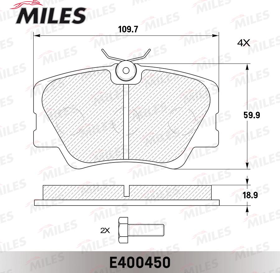 Miles E400450 - Тормозные колодки, дисковые, комплект avtokuzovplus.com.ua