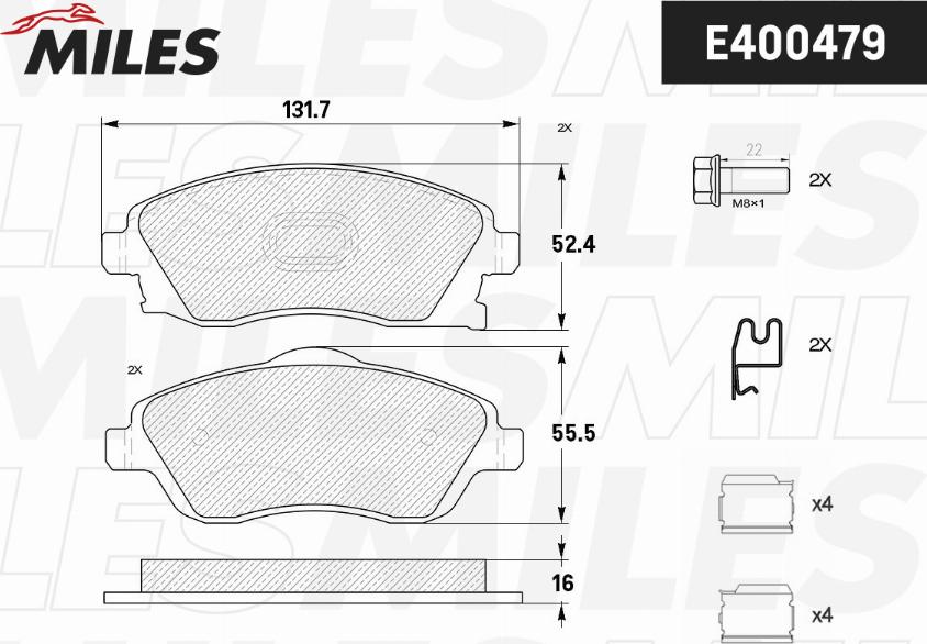 Miles E400479 - Тормозные колодки, дисковые, комплект avtokuzovplus.com.ua