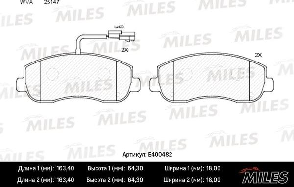 Miles E400482 - Гальмівні колодки, дискові гальма autocars.com.ua