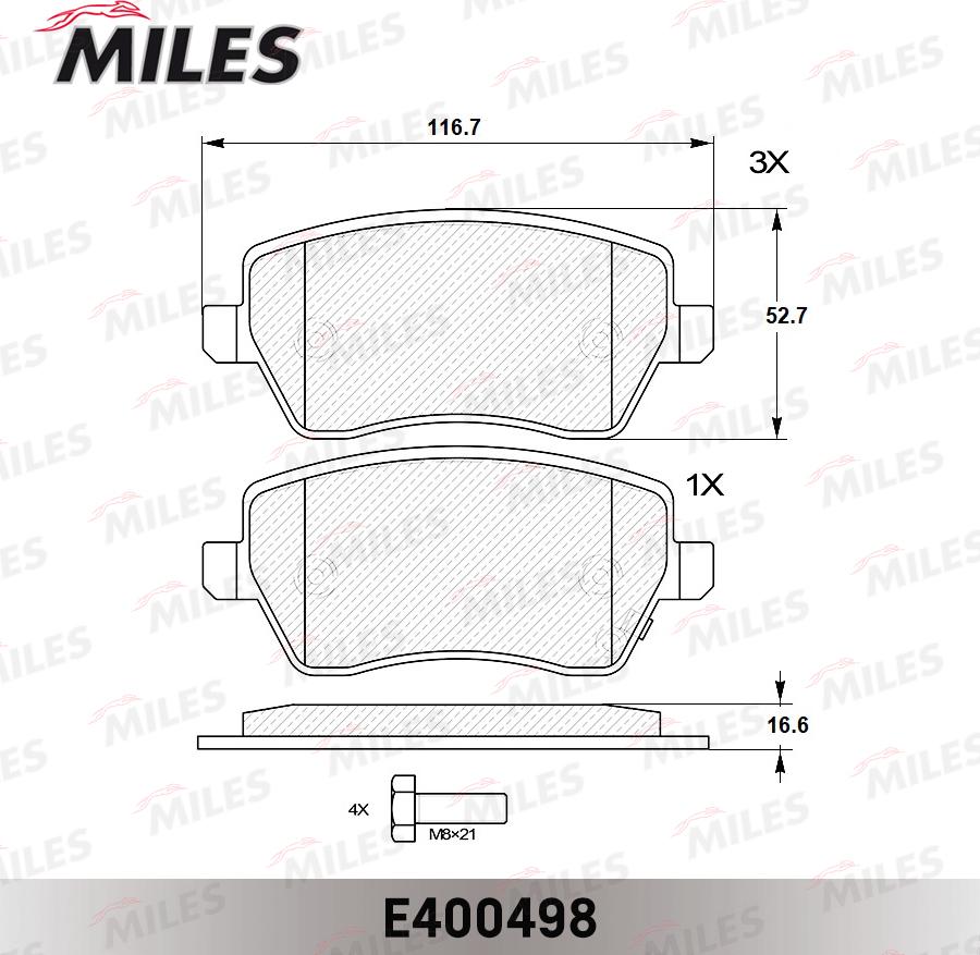 Miles E400498 - Гальмівні колодки, дискові гальма autocars.com.ua