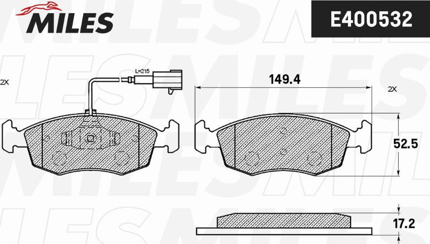 Miles E400532 - Гальмівні колодки, дискові гальма autocars.com.ua