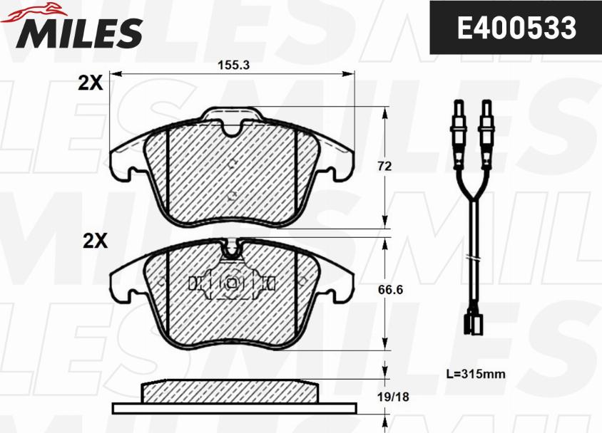 Miles E400533 - Тормозные колодки, дисковые, комплект avtokuzovplus.com.ua