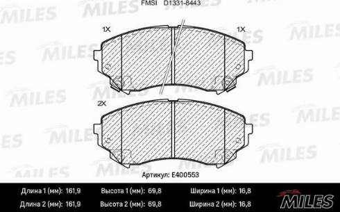 Miles E400553 - Тормозные колодки, дисковые, комплект avtokuzovplus.com.ua