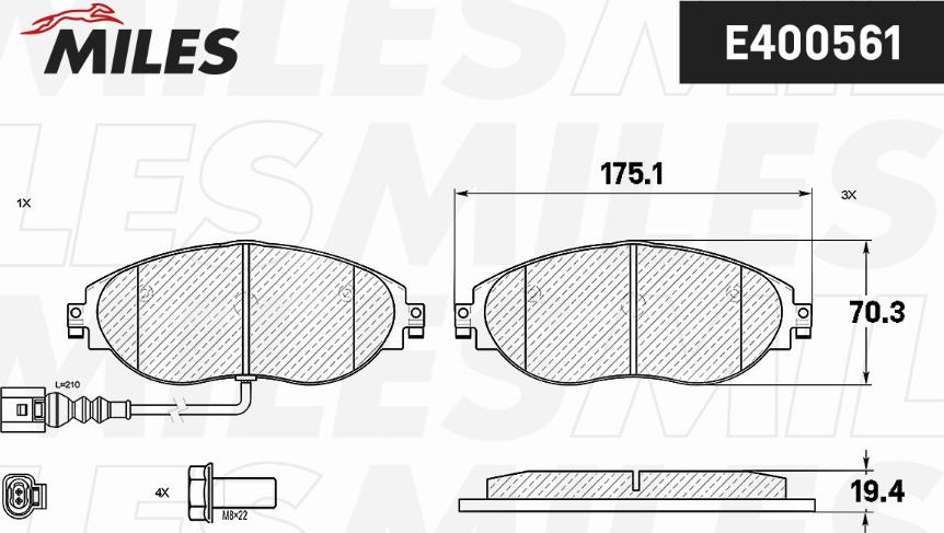 Miles E400561 - Тормозные колодки, дисковые, комплект avtokuzovplus.com.ua