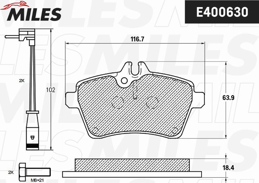 Miles E400630 - Гальмівні колодки, дискові гальма autocars.com.ua