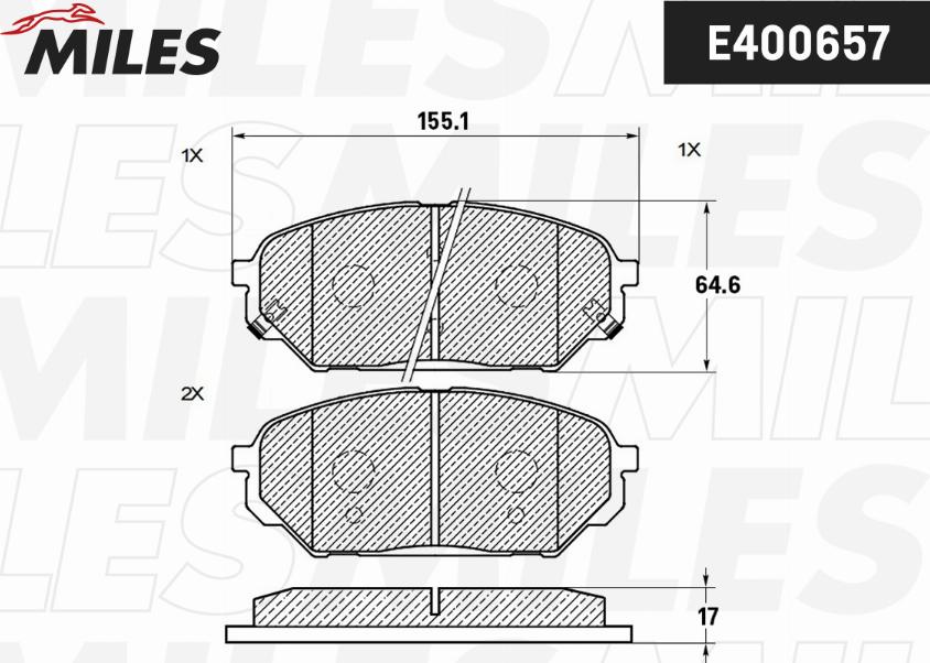 Miles E400657 - Тормозные колодки, дисковые, комплект avtokuzovplus.com.ua