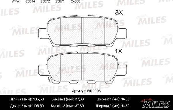 Miles E410008 - Тормозные колодки, дисковые, комплект avtokuzovplus.com.ua