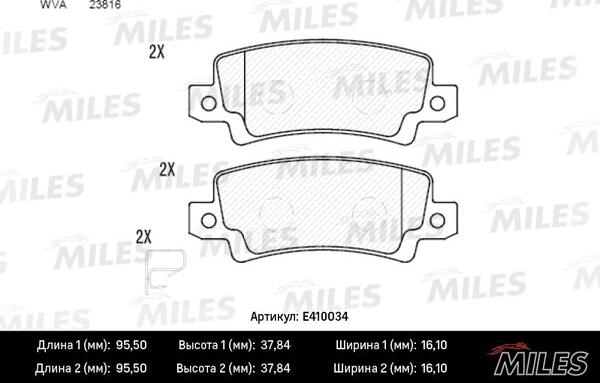 Miles E410034 - Гальмівні колодки, дискові гальма autocars.com.ua