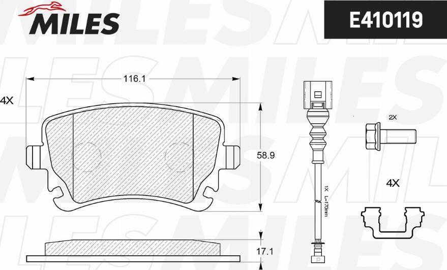 Miles E410119 - Тормозные колодки, дисковые, комплект avtokuzovplus.com.ua