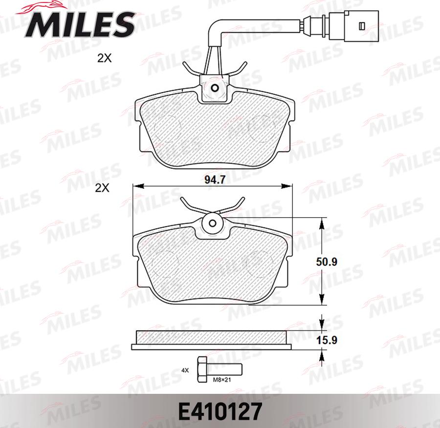 Miles E410127 - Колодки тормозные VOLKSWAGEN T4 96>-SHARAN 00>-GALAXY R16 00>06 2 датчика зад. autodnr.net