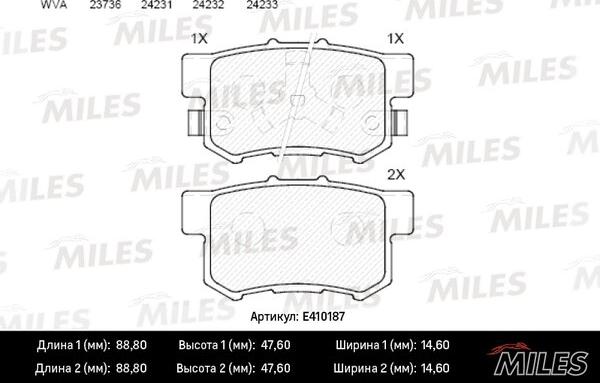 Miles E410187 - Тормозные колодки, дисковые, комплект avtokuzovplus.com.ua