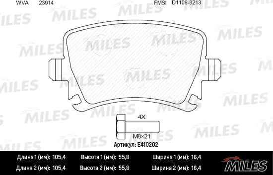 Miles E410202 - Тормозные колодки, дисковые, комплект avtokuzovplus.com.ua