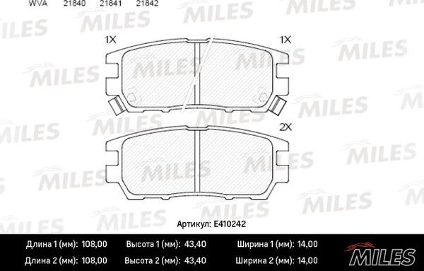 Miles E410242 - Гальмівні колодки, дискові гальма autocars.com.ua