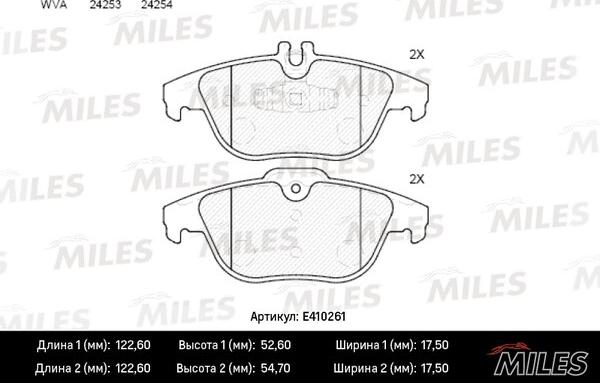 Miles E410261 - Тормозные колодки, дисковые, комплект avtokuzovplus.com.ua