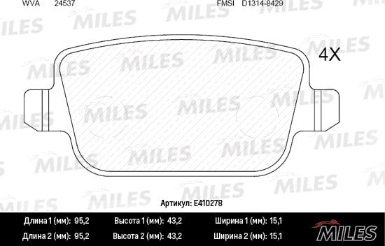 Miles E410278 - Гальмівні колодки, дискові гальма autocars.com.ua