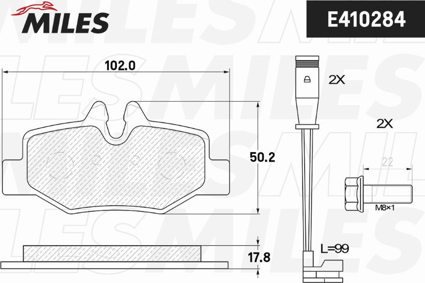 Miles E410284 - Гальмівні колодки, дискові гальма autocars.com.ua