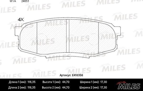Miles E410356 - Гальмівні колодки, дискові гальма autocars.com.ua