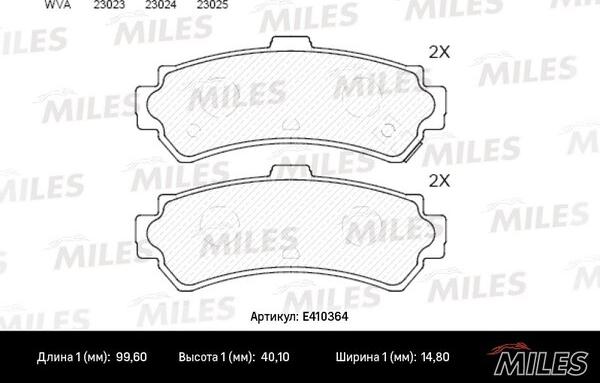 Miles E410364 - Тормозные колодки, дисковые, комплект avtokuzovplus.com.ua