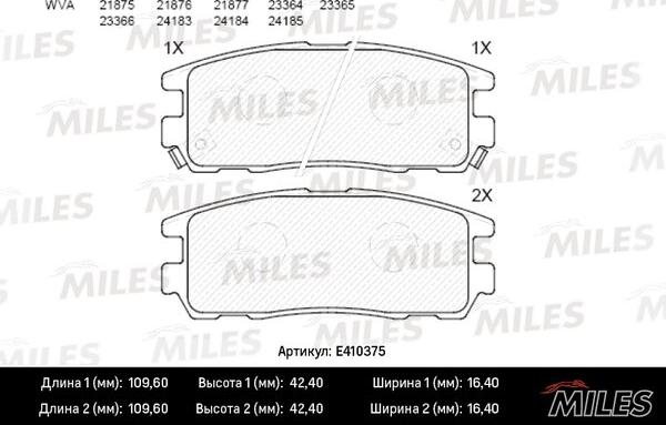 Miles E410375 - Тормозные колодки, дисковые, комплект avtokuzovplus.com.ua