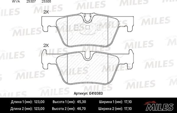 Miles E410383 - Гальмівні колодки, дискові гальма autocars.com.ua