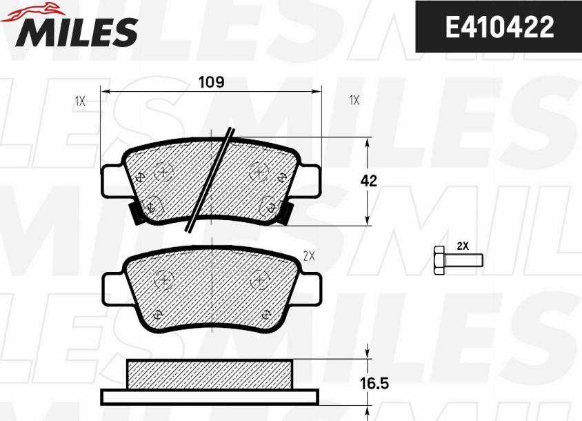 Miles E410422 - Тормозные колодки, дисковые, комплект avtokuzovplus.com.ua