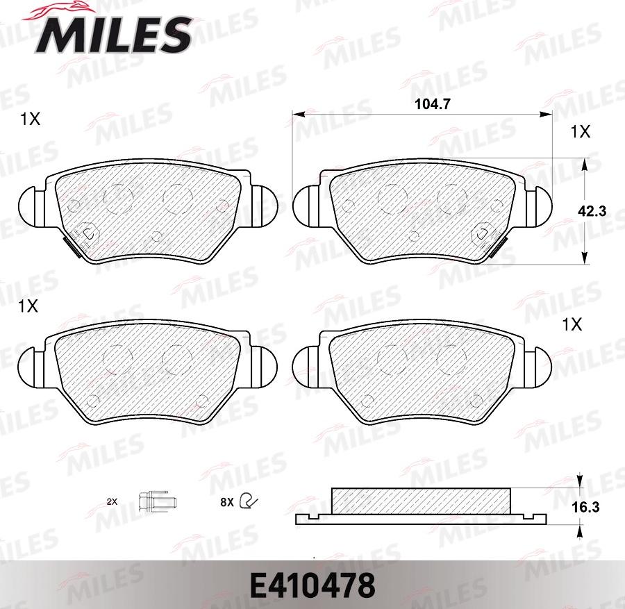 Miles E410478 - Гальмівні колодки, дискові гальма autocars.com.ua