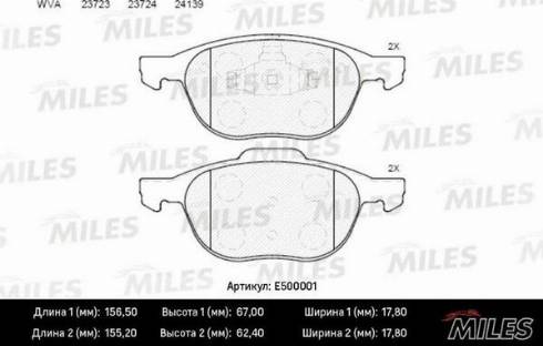 Miles E500001 - Гальмівні колодки, дискові гальма autocars.com.ua