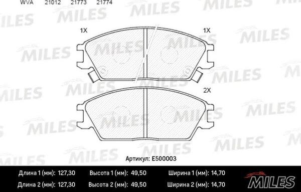 Miles E500003 - Гальмівні колодки, дискові гальма autocars.com.ua