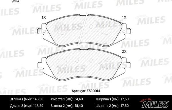 Miles E500014 - Гальмівні колодки, дискові гальма autocars.com.ua